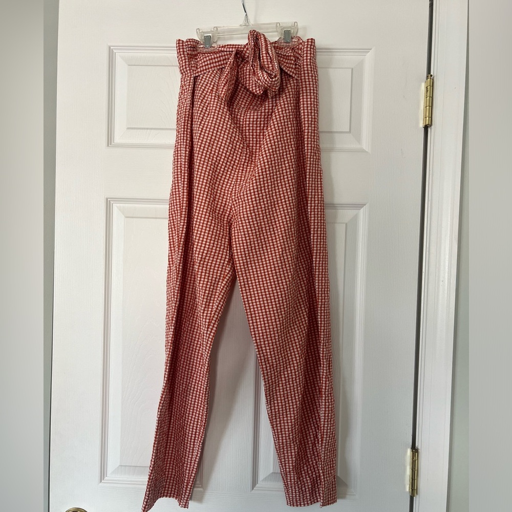 Free People orange gingham pants with bow
